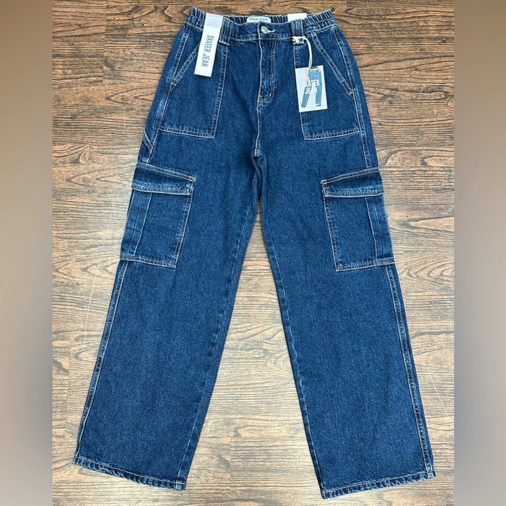 Wax Jean Womens High Waist Skater Denim Loose Straight Leg Jeans - Size Medium